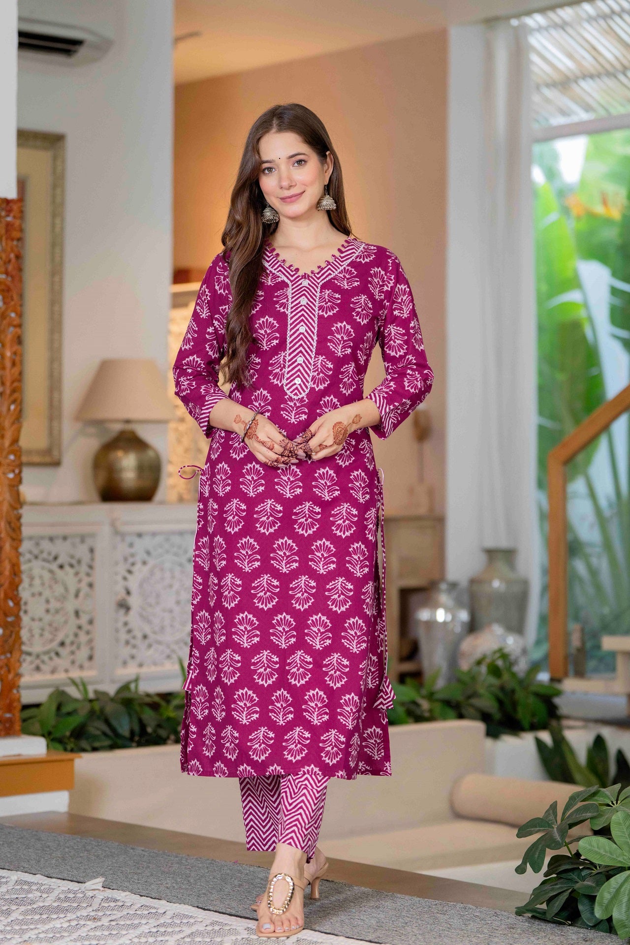Pink Ethnic Printed Kurta Set with Dupatta