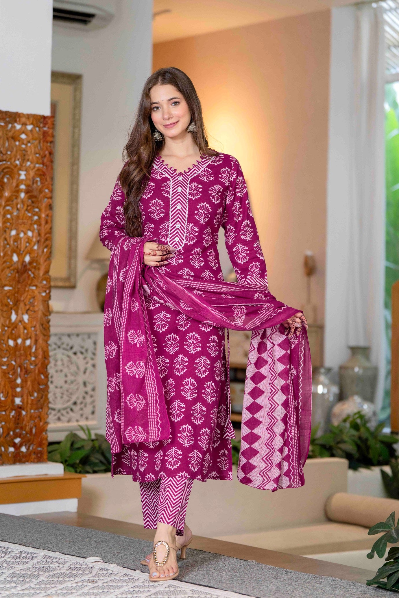 Pink Ethnic Printed Kurta Set with Dupatta