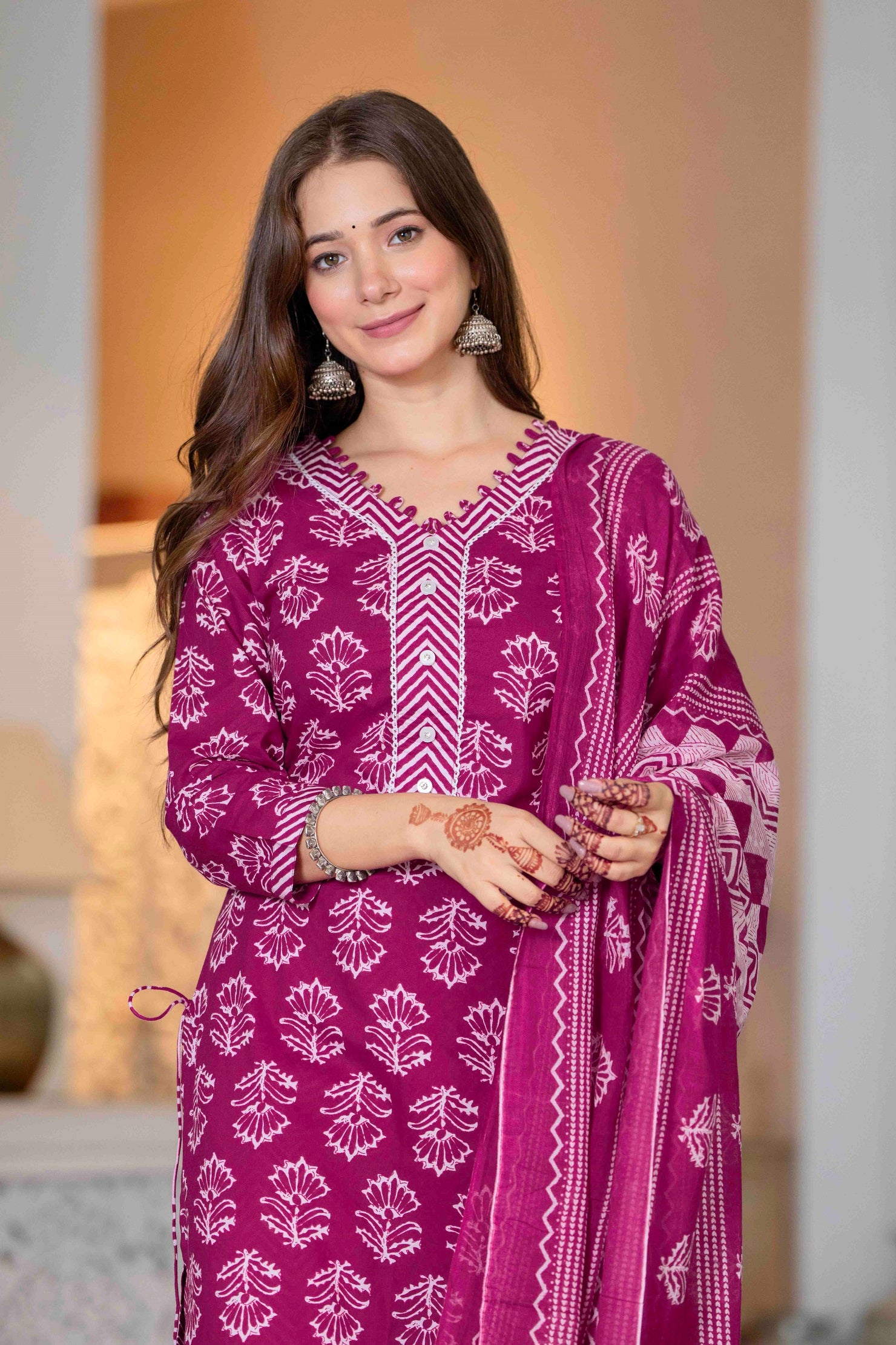 Pink Ethnic Printed Kurta Set with Dupatta