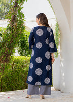 Blue Floral Motif Cotton Kurta Palazzo Set