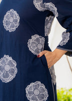 Blue Floral Motif Cotton Kurta Palazzo Set