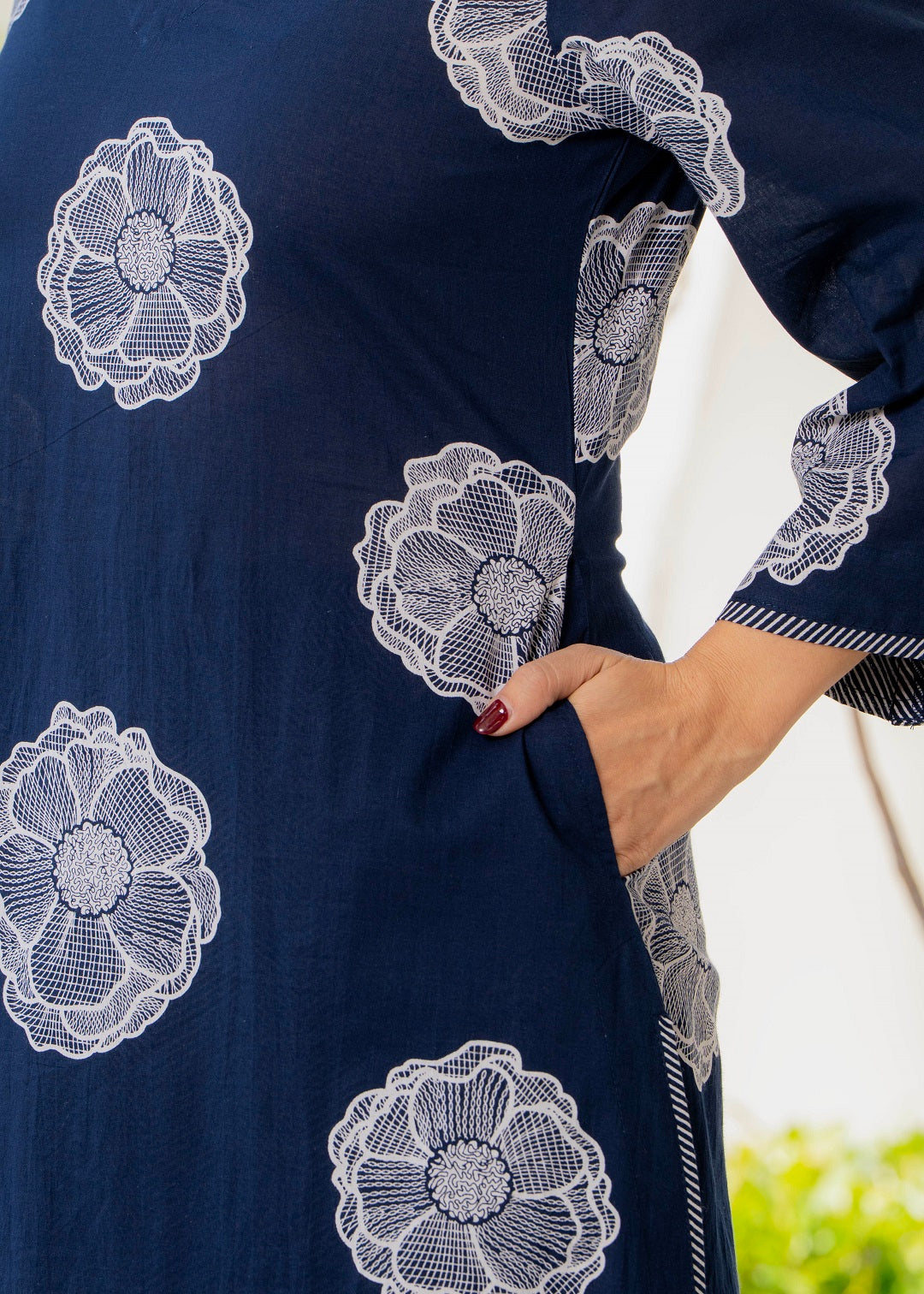 Blue Floral Motif Cotton Kurta Palazzo Set