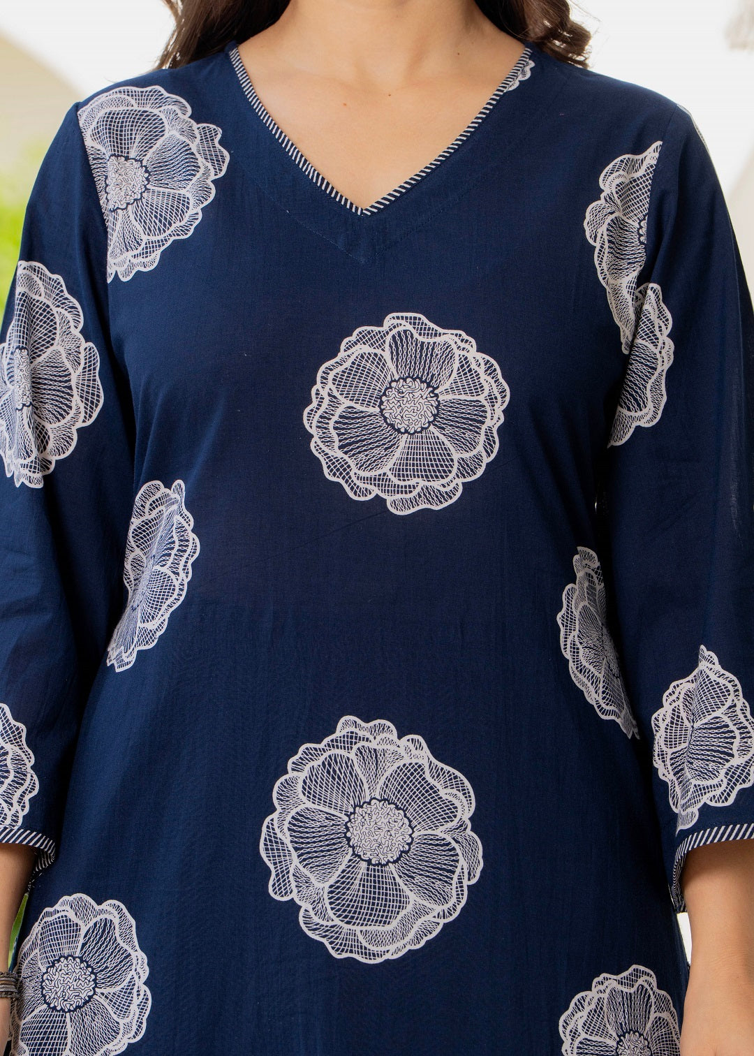 Blue Floral Motif Cotton Kurta Palazzo Set