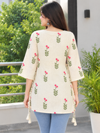 Floral Printed Cotton Tie-Up Kurti | Stylish 3/4 Sleeve Casual Top