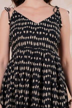 Women’s Black Printed Sleeveless Flared Peplum Top with Tie-Up Straps