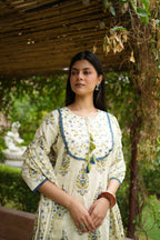 Ivory Floral Printed Cotton Kurta Pant Dupatta Set | Ethnic Suit Set