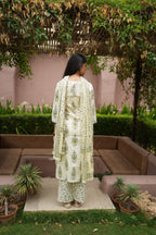 Ivory Floral Printed Cotton Kurta Pant Dupatta Set | Ethnic Suit Set