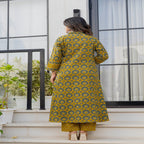 Mustard Printed Cotton Kurta Pant Dupatta Set for Women