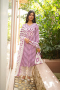 Purple & White Cotton Printed Kurta Pant Dupatta Set with Floral Mirror Work