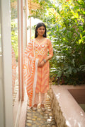 Orange & White Cotton Printed Kurta Pant Dupatta Set with Floral Mirror Work