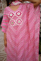 Pink & White Striped Cotton Kaftan Kurta with Floral