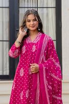 Pink Printed Cotton Kurta Set with Dupatta