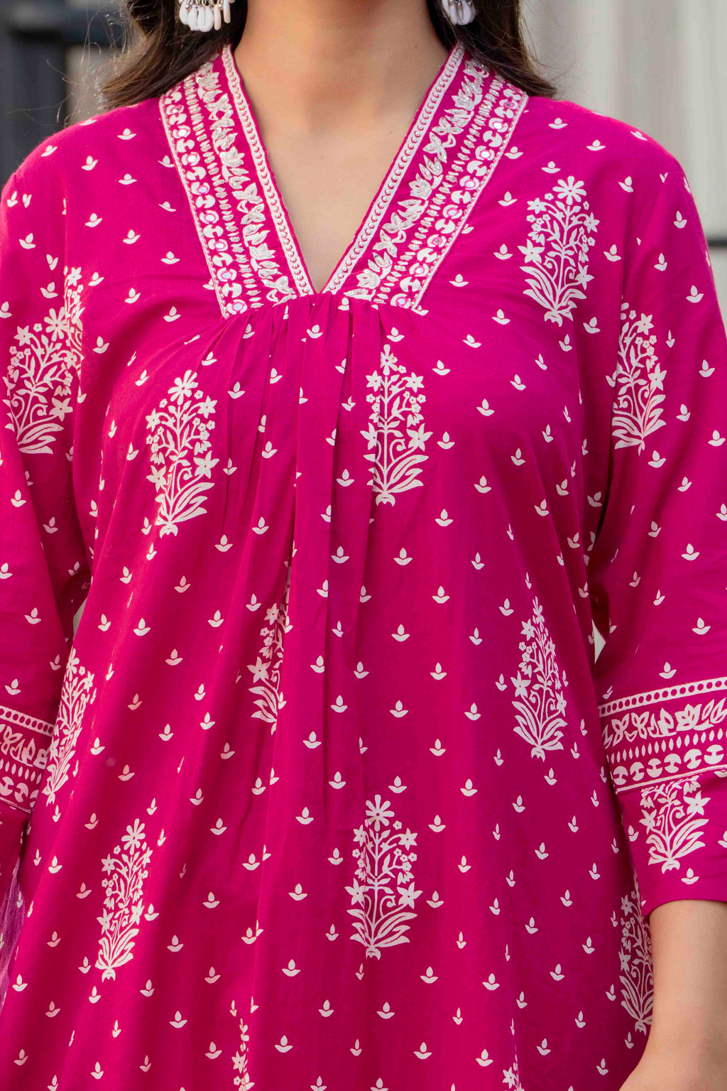 Pink Printed Cotton Kurta Set with Dupatta