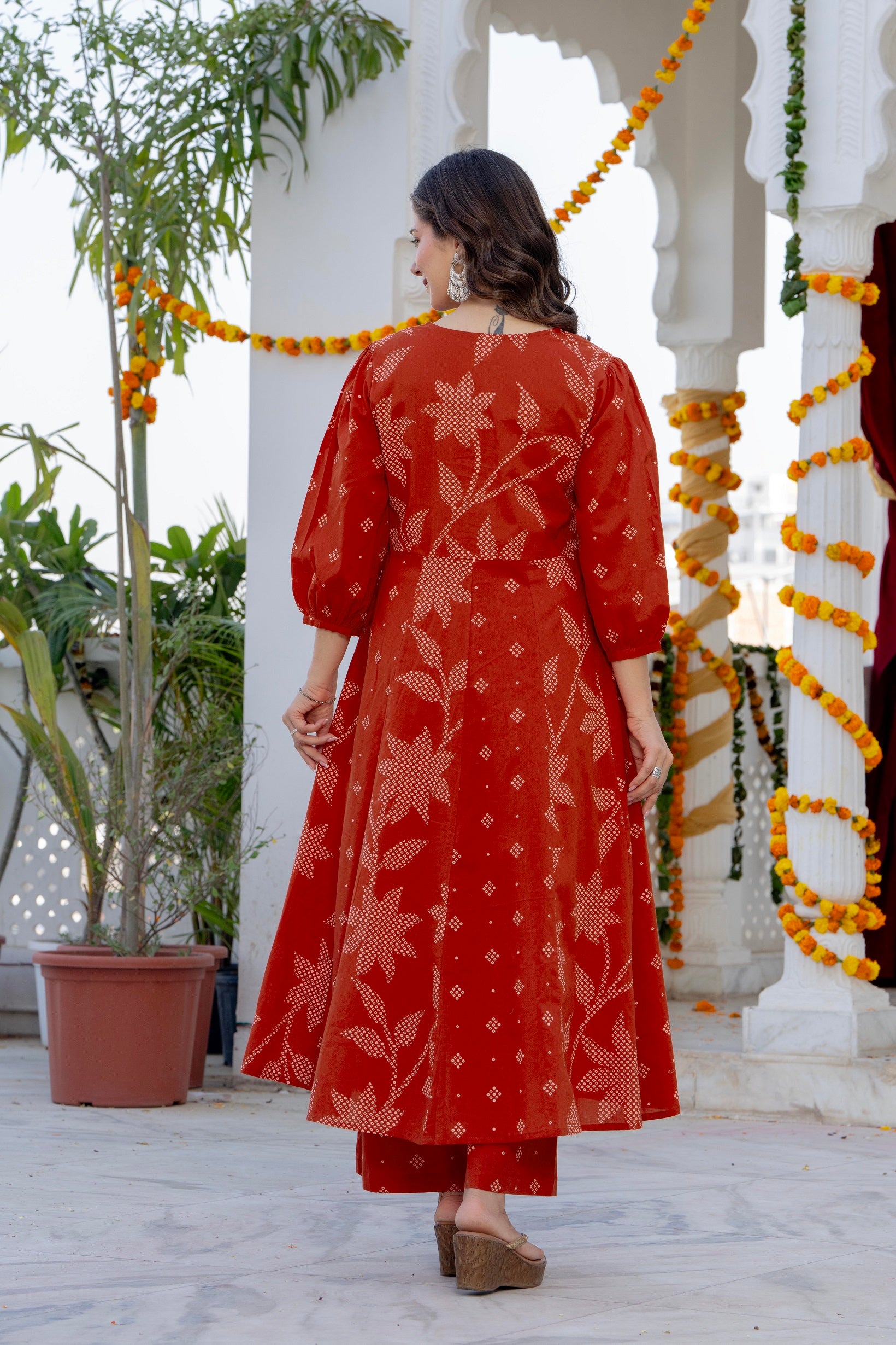 Ruby Red Printed Cotton Kurta Set with Dupatta