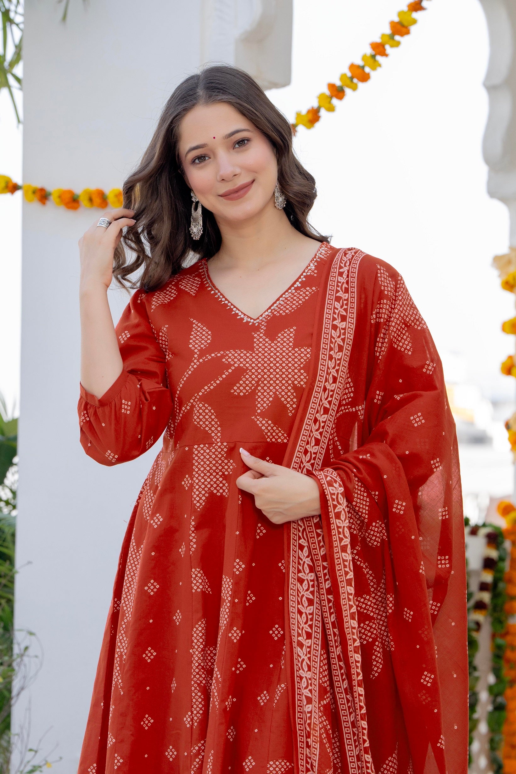 Ruby Red Printed Cotton Kurta Set with Dupatta