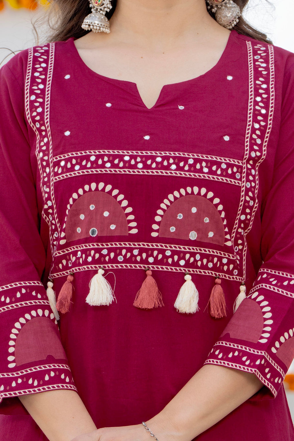 Magenta Cotton Printed Kurta Pant Dupatta Set