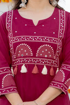 Magenta Cotton Printed Kurta Pant Dupatta Set