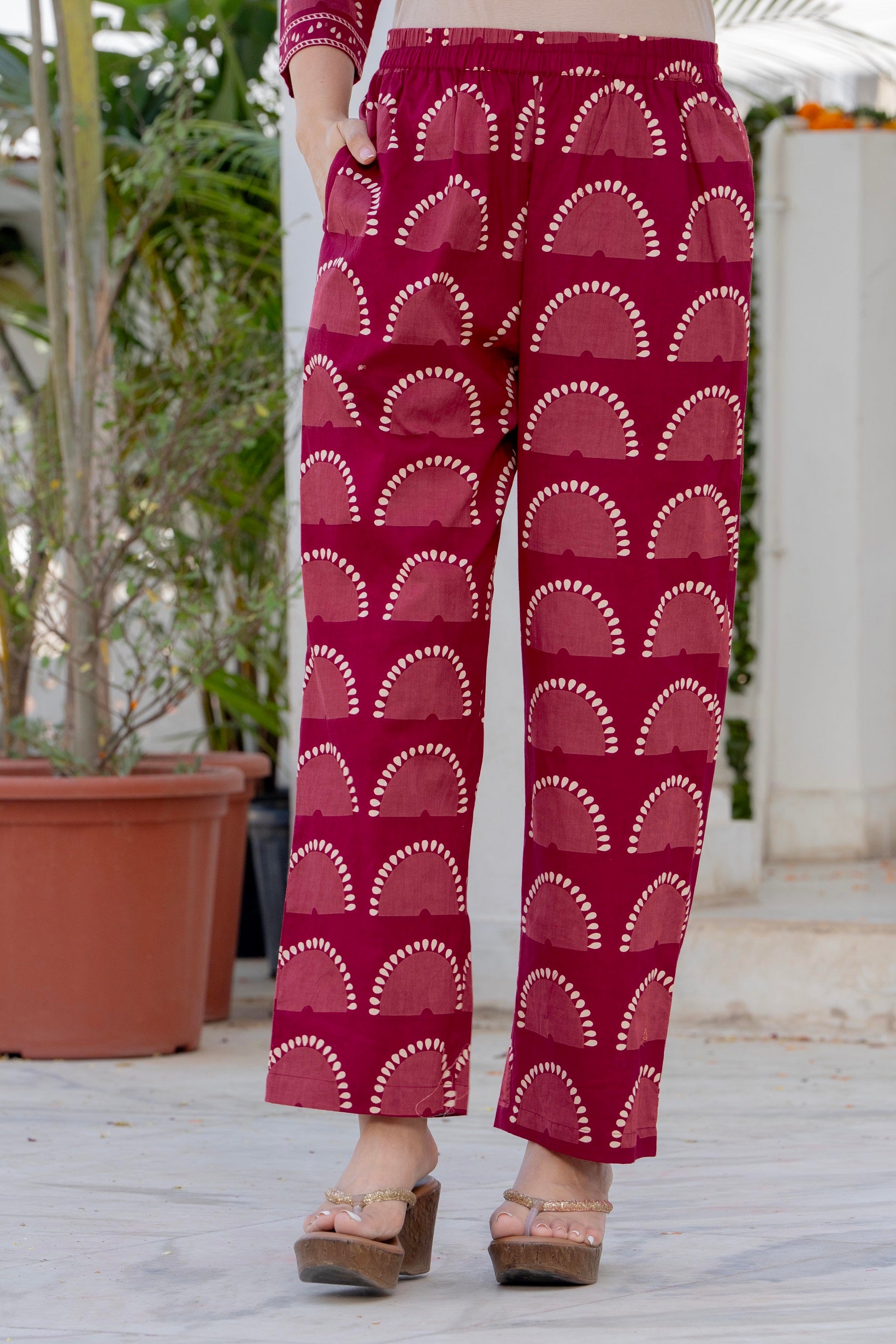 Wine Berry Handblock Printed Kurta Set with Dupatta
