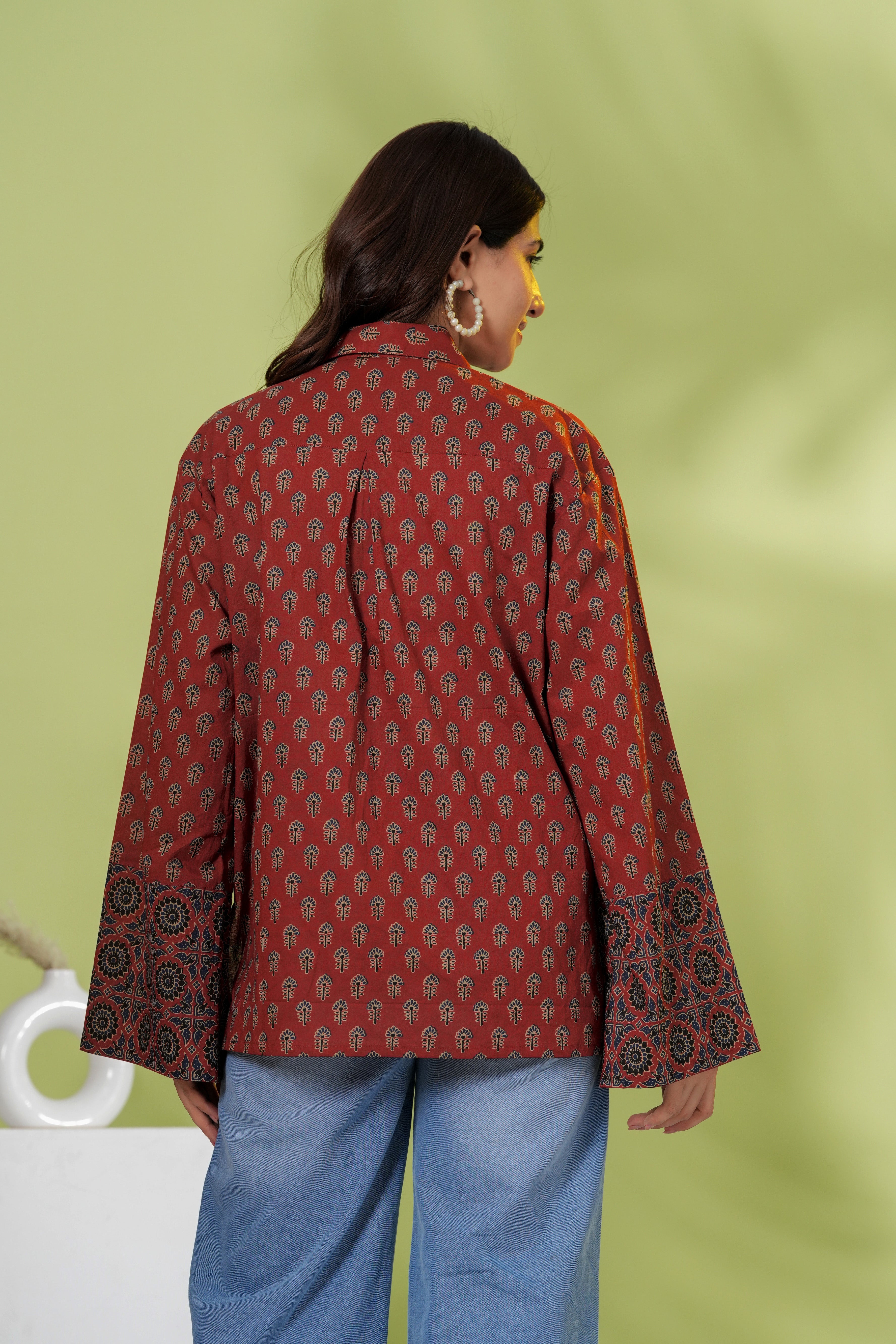 Rust Brown Printed Cotton Casual Shirt