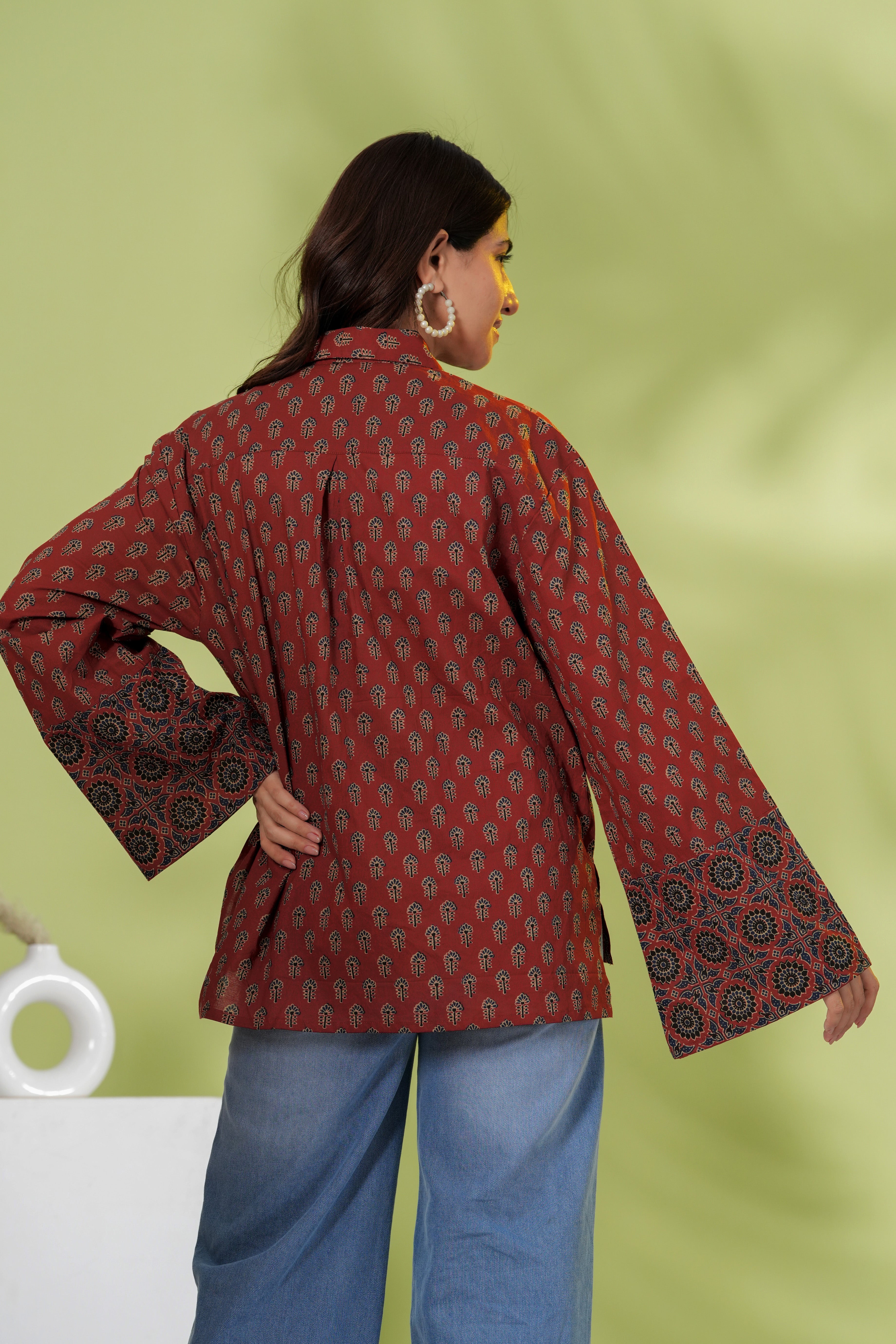 Rust Brown Printed Cotton Casual Shirt