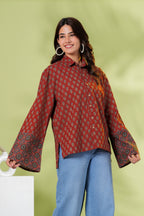 Rust Brown Printed Cotton Casual Shirt