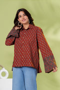 Rust Brown Printed Cotton Casual Shirt