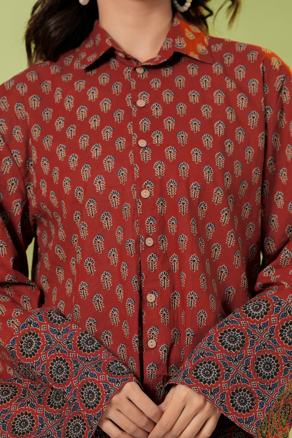 Rust Brown Printed Cotton Casual Shirt