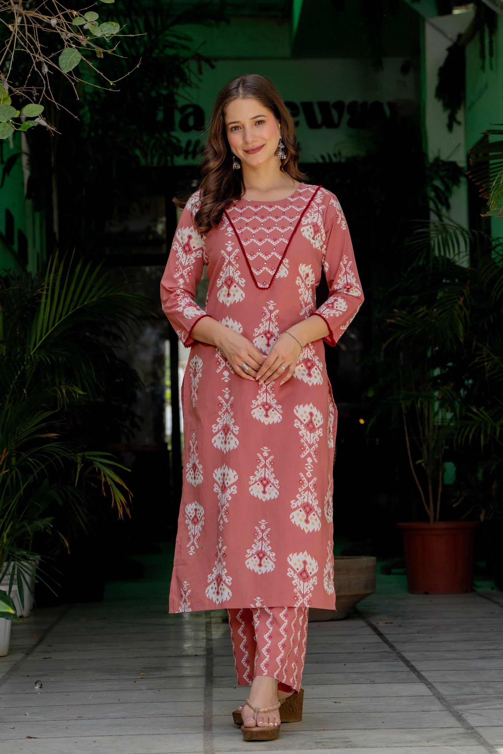 Blush Pink Ethnic Printed Kurta Pant Set with Dupatta