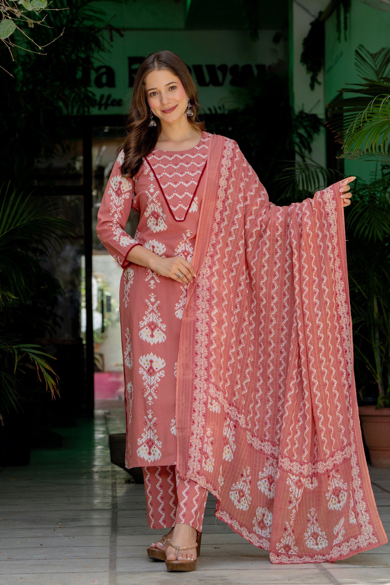 Blush Pink Ethnic Printed Kurta Pant Set with Dupatta