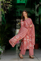 Blush Pink Ethnic Printed Kurta Pant Set with Dupatta