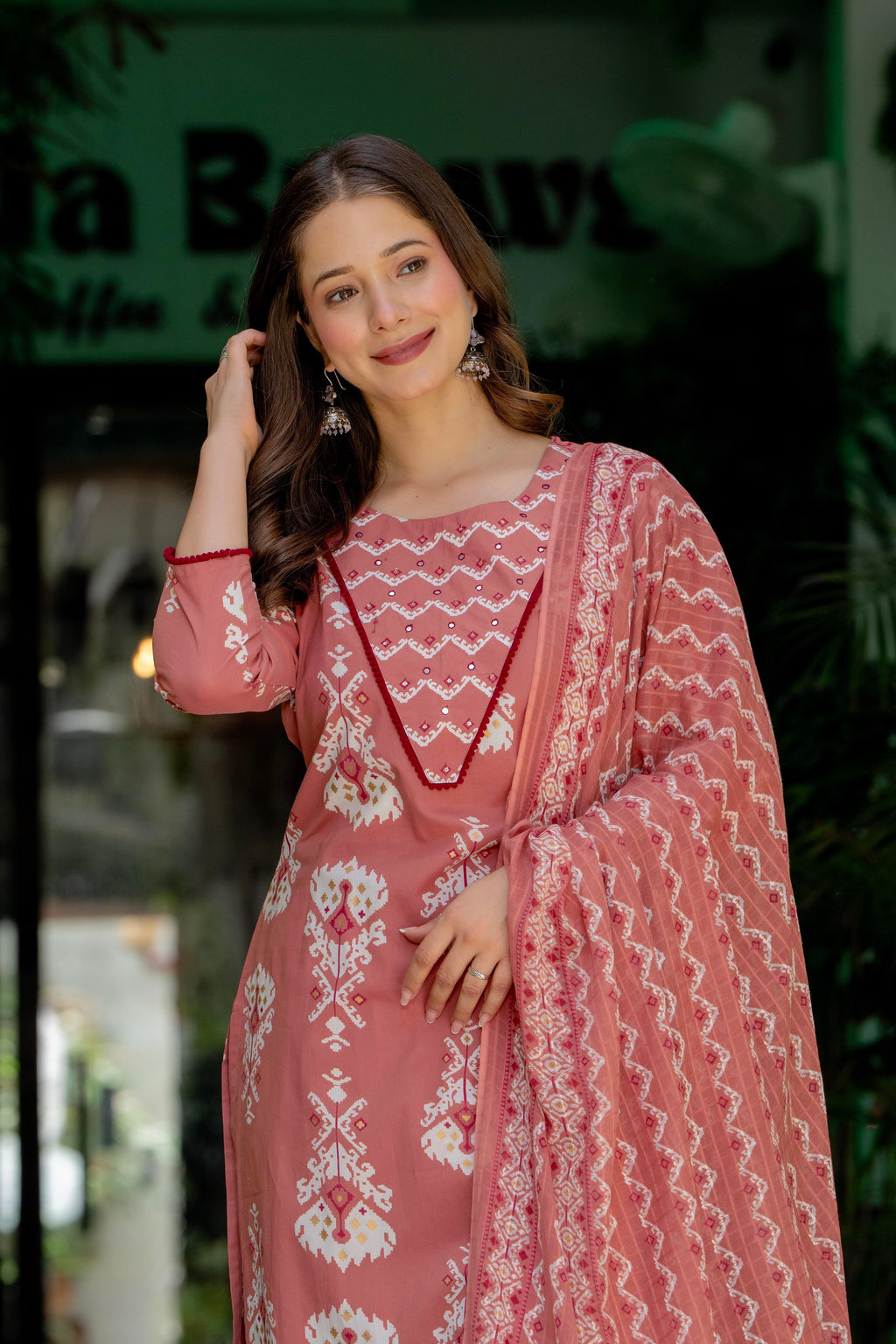 Blush Pink Ethnic Printed Kurta Pant Set with Dupatta
