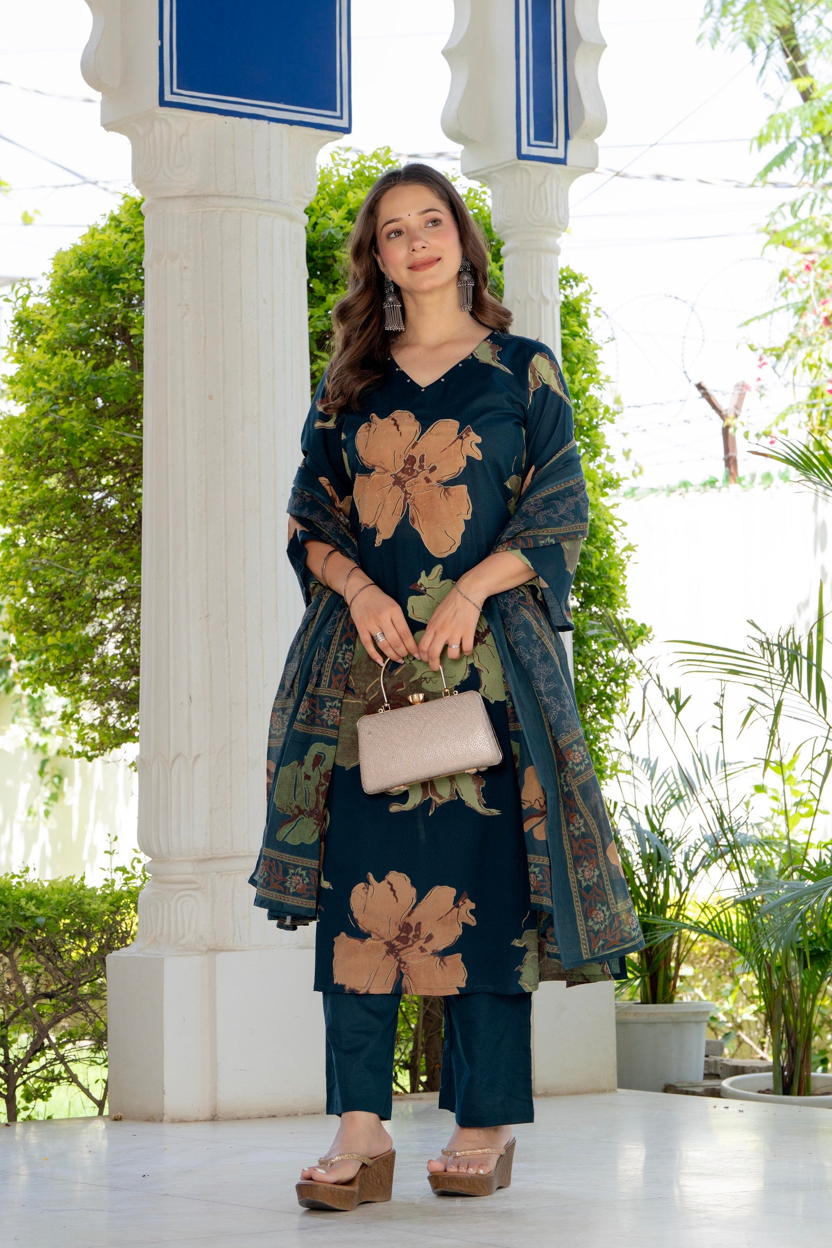 Midnight Bloom Floral Printed Kurta Set with Dupatta