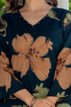 Midnight Bloom Floral Printed Kurta Set with Dupatta