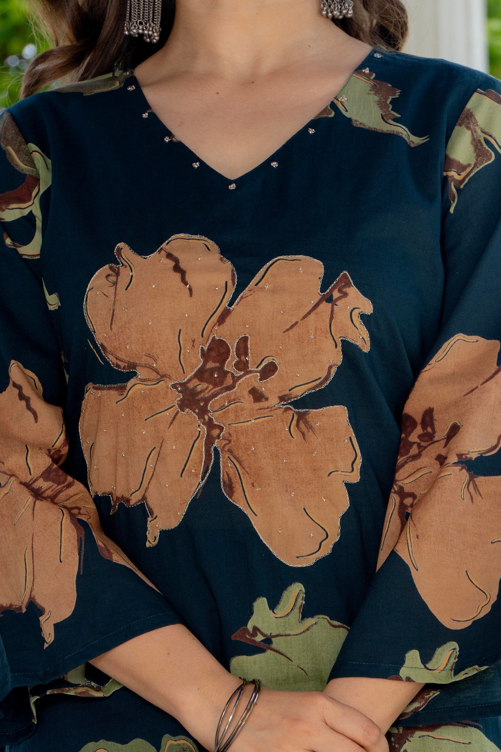 Midnight Bloom Floral Printed Kurta Set with Dupatta