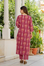 Wine Berry Handblock Printed Kurta Set with Dupatta