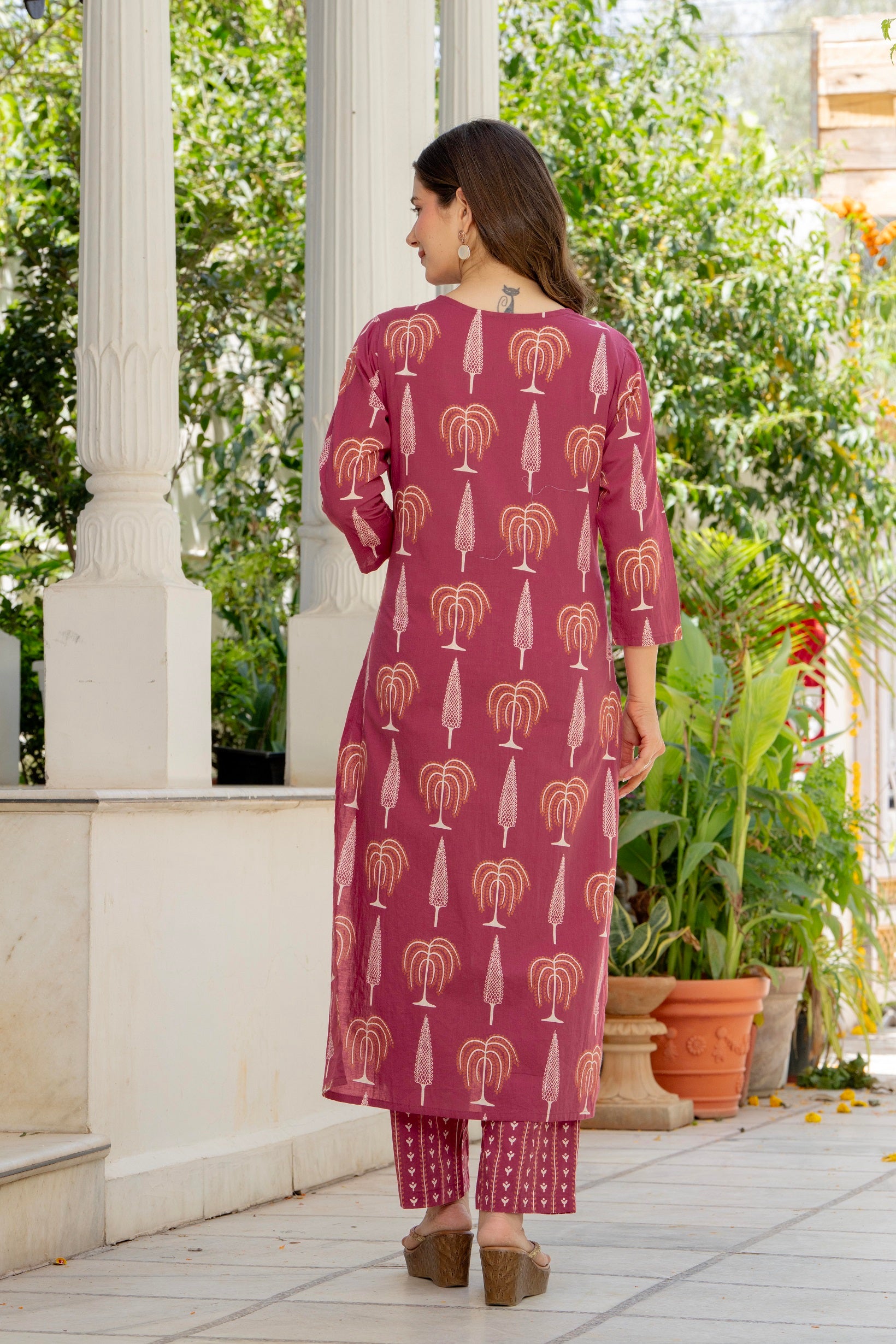Wine Berry Handblock Printed Kurta Set with Dupatta