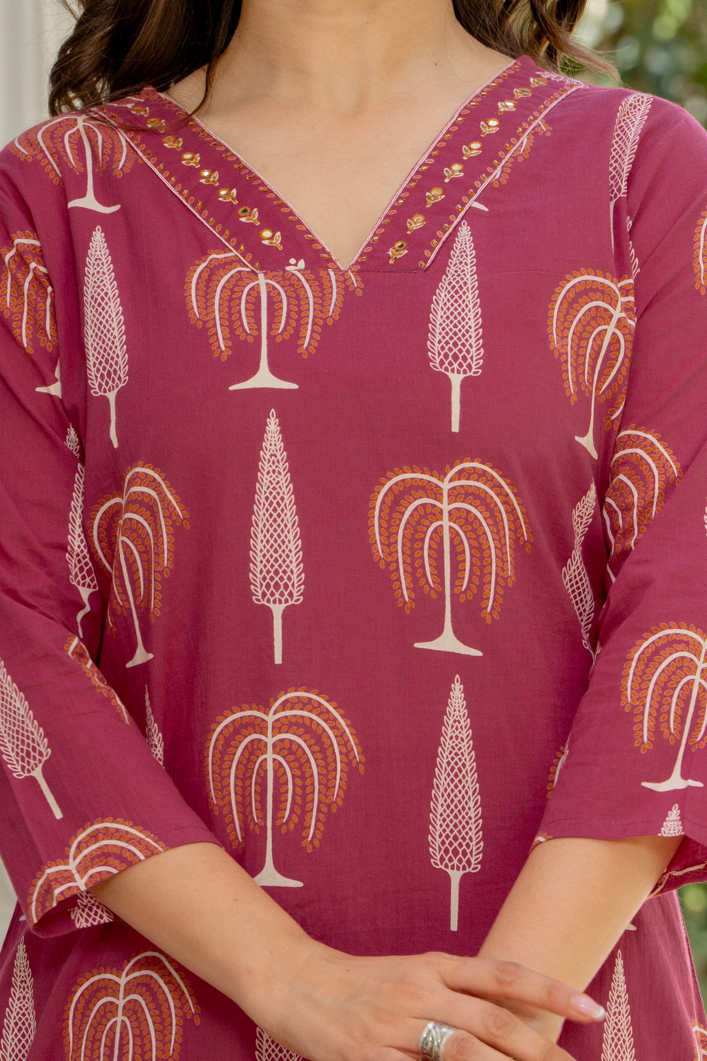 Wine Berry Handblock Printed Kurta Set with Dupatta