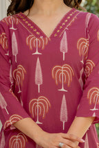 Wine Berry Handblock Printed Kurta Set with Dupatta
