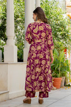 Magenta Floral Anarkali Kurta Pant Dupatta Set