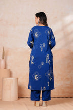 Royal Blue Printed Kurta Pant Set with Dupatta