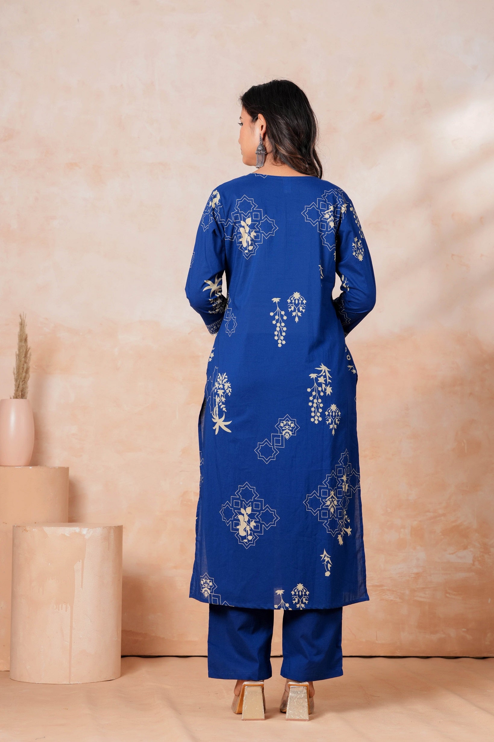 Royal Blue Printed Kurta Pant Set with Dupatta