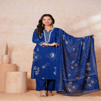 Royal Blue Printed Kurta Pant Set with Dupatta