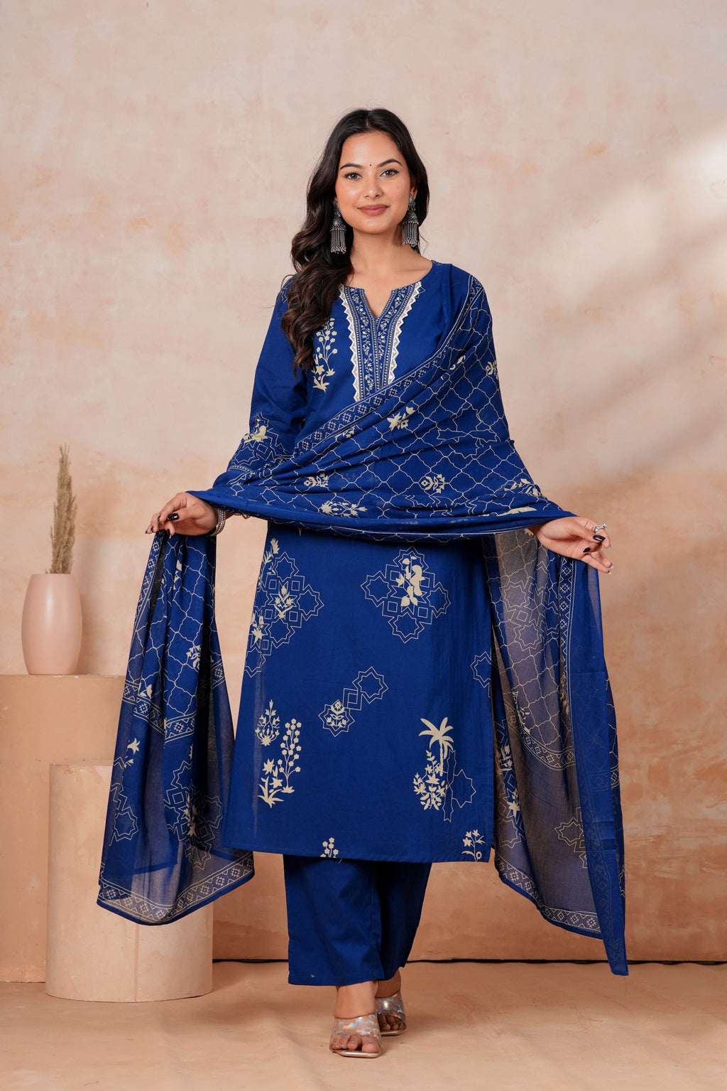 Royal Blue Printed Kurta Pant Set with Dupatta
