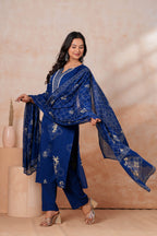Royal Blue Printed Kurta Pant Set with Dupatta
