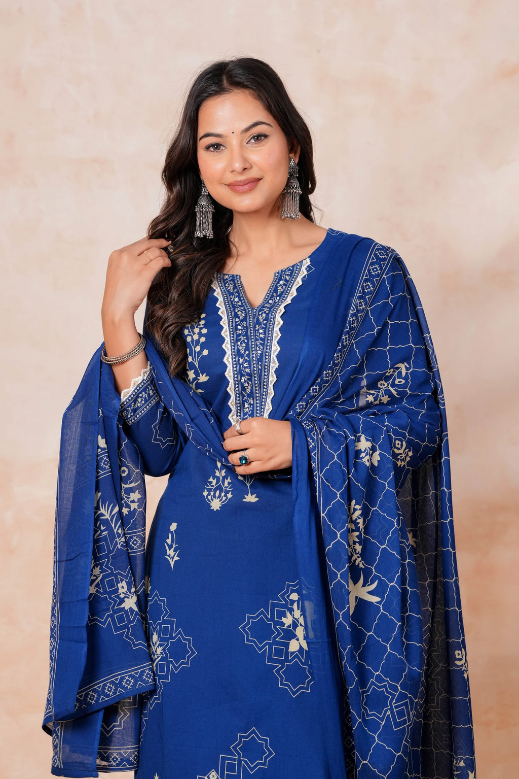 Royal Blue Printed Kurta Pant Set with Dupatta