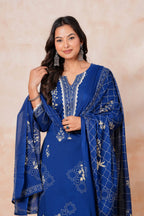 Royal Blue Printed Kurta Pant Set with Dupatta