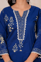 Royal Blue Printed Kurta Pant Set with Dupatta