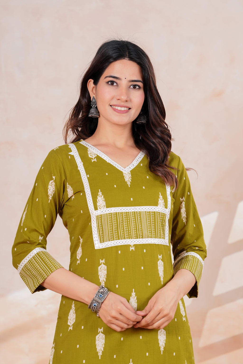 Olive Green Printed Kurta Pant Set | Straight Kurta