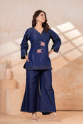Denim Co-Ord Set | Blue Denim Kurti with Wide Leg Palazzo | Casual Ethnic Wear | Stylish 2-Piece Outfit