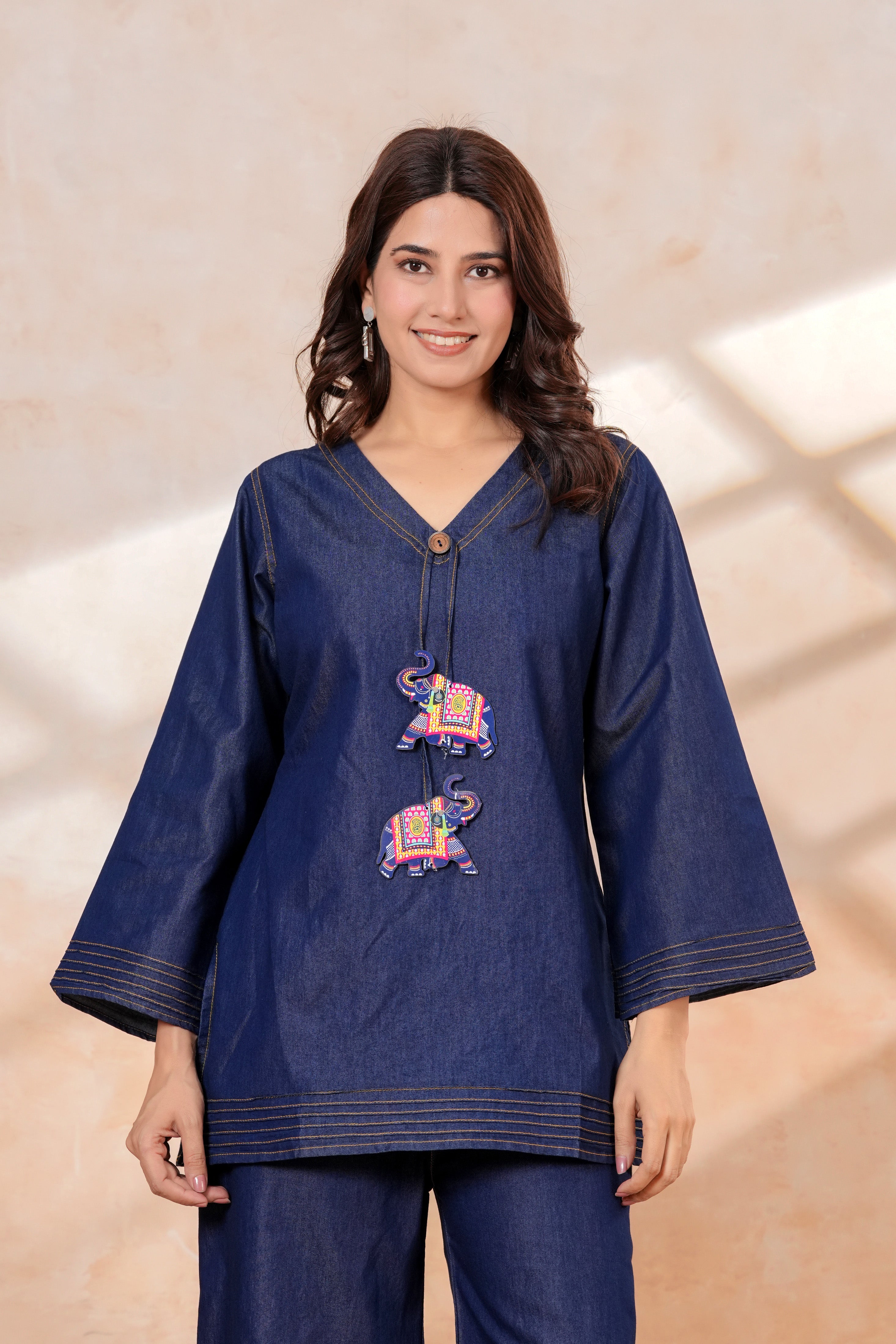 Denim Co-Ord Set | Blue Denim Kurti with Wide Leg Palazzo | Casual Ethnic Wear | Stylish 2-Piece Outfit
